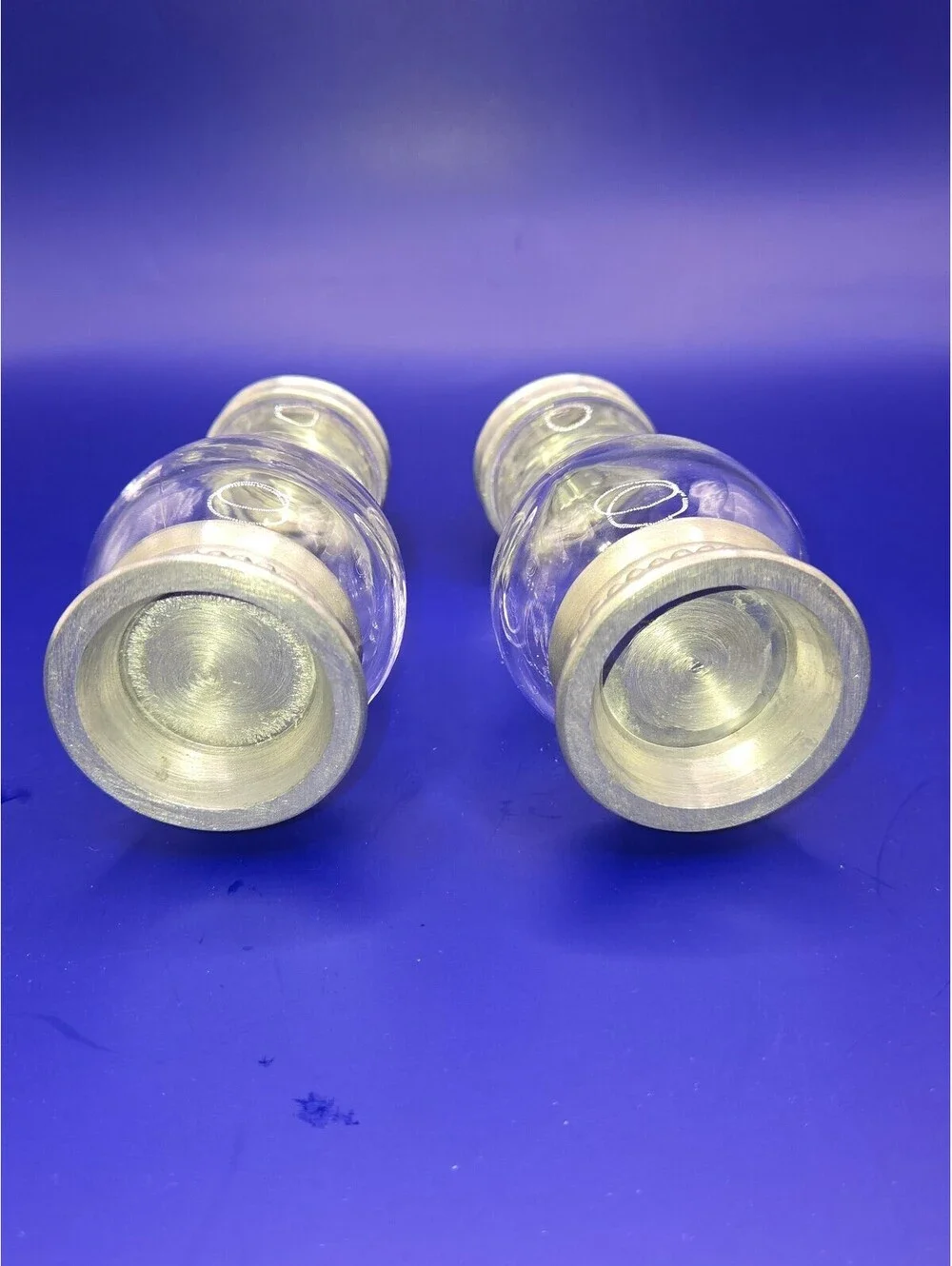 Vintage Style Glass Salt and Pepper Shakers with Silver-Toned Metal Tops and Bae